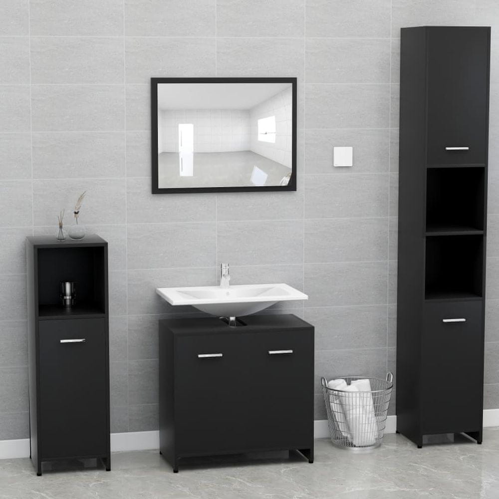 Vidaxl Súprava kúpeľňového nábytku, čierna, drevotrieska